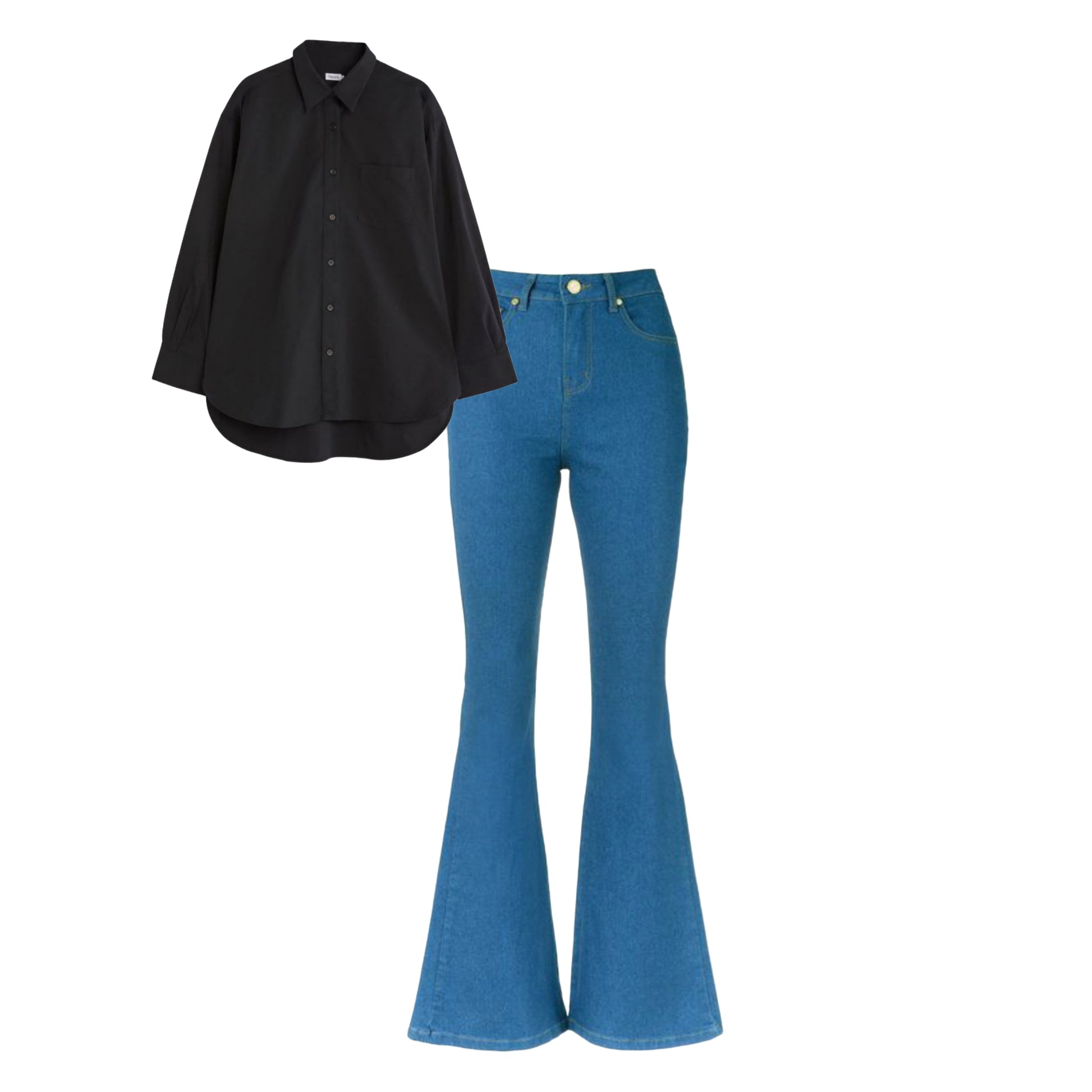 Sky blue bell bottom jeans | Black shirt | Womens
