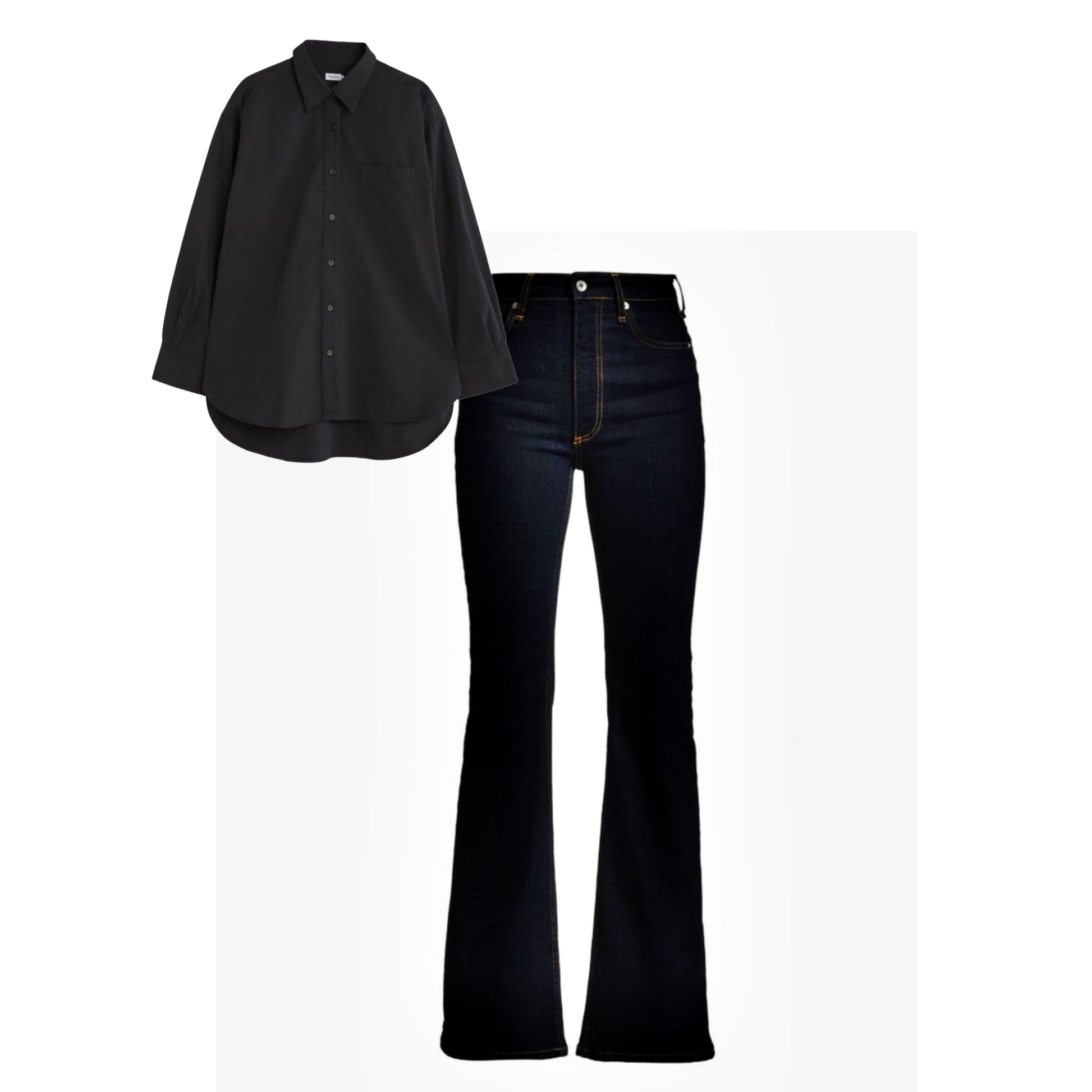Dark blue bell bottom jeans |Black shirt | Womens