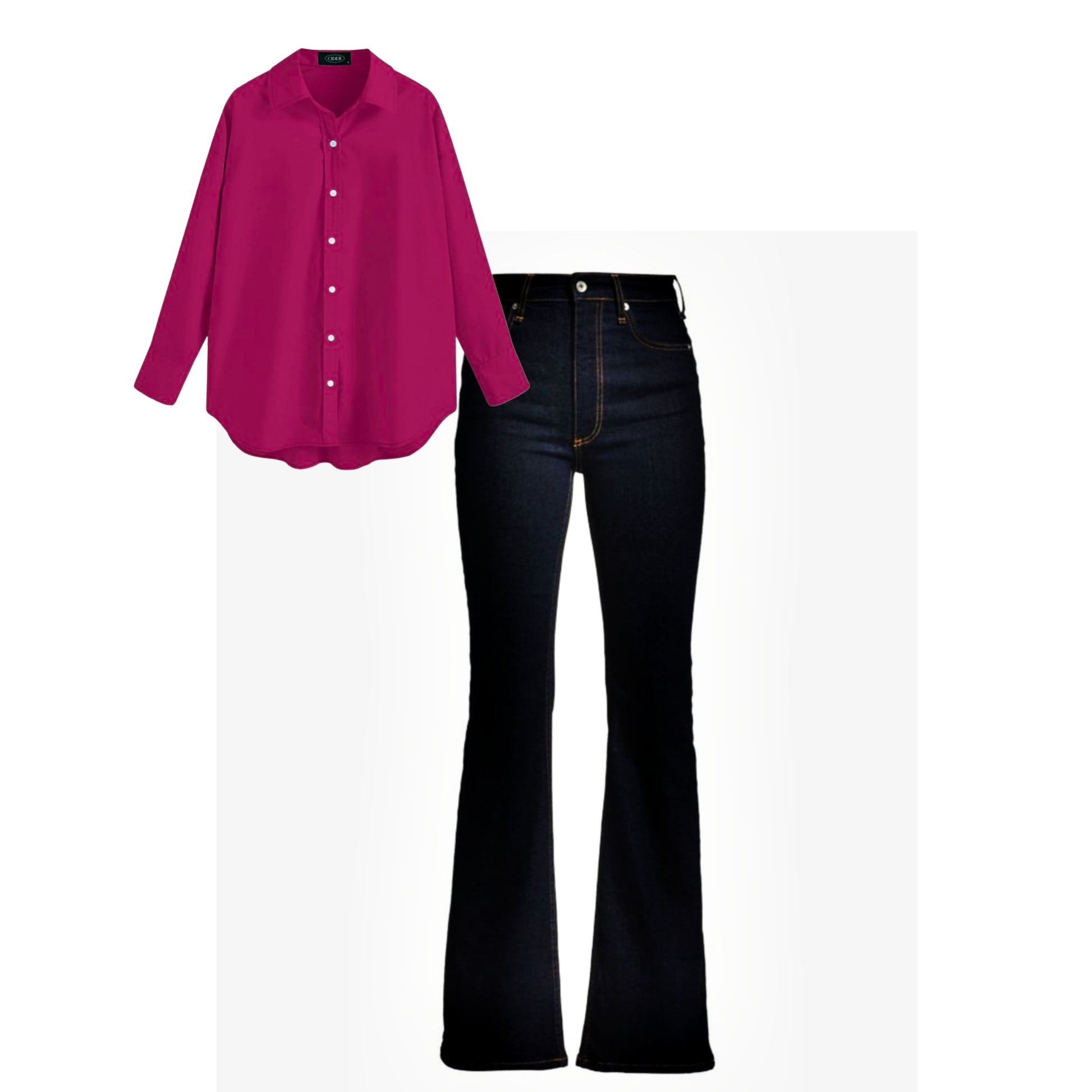 Dark blue bell bottom jeans |Hot pink shirt | Womens