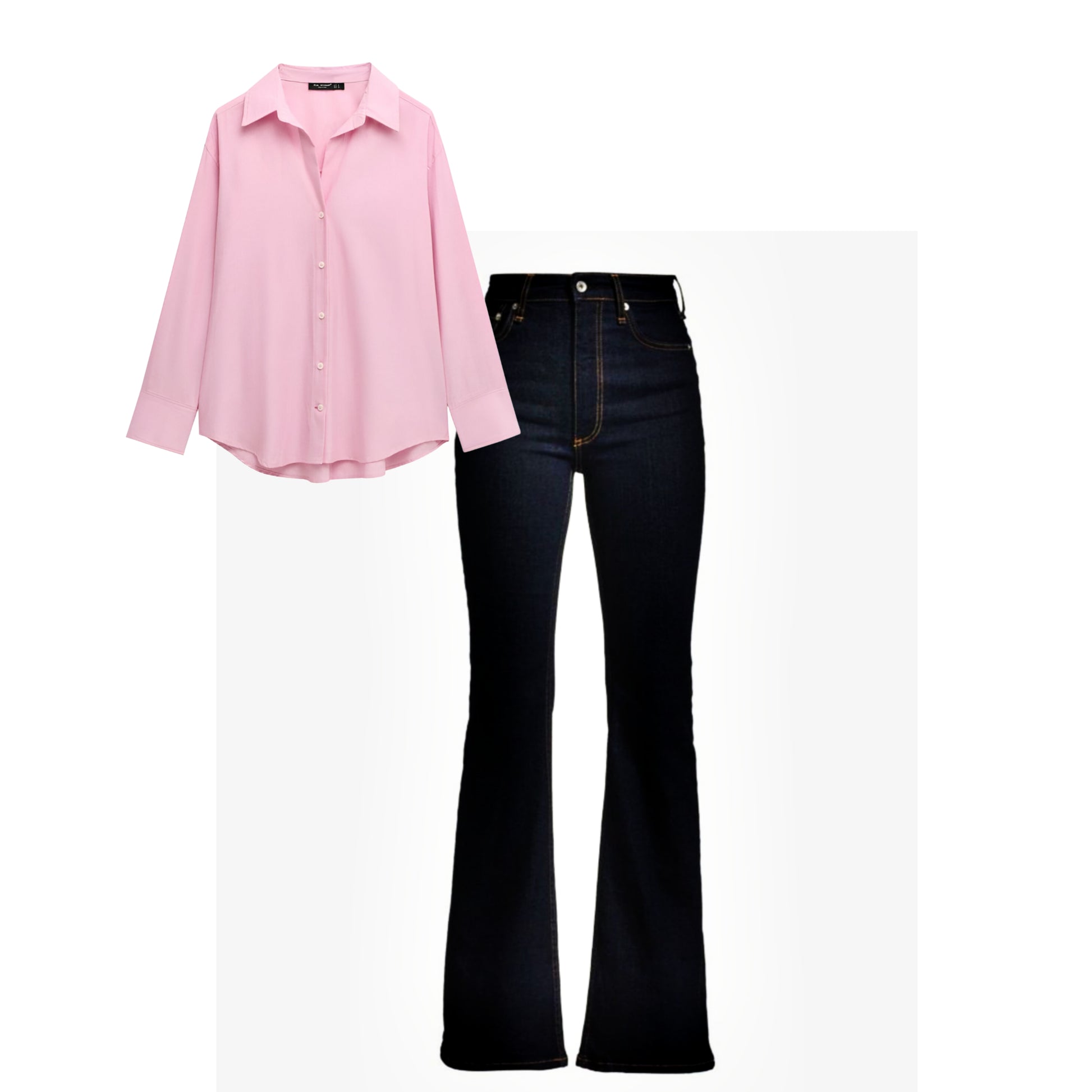 Dark blue bell bottom jeans |Baby pink shirt | Womens