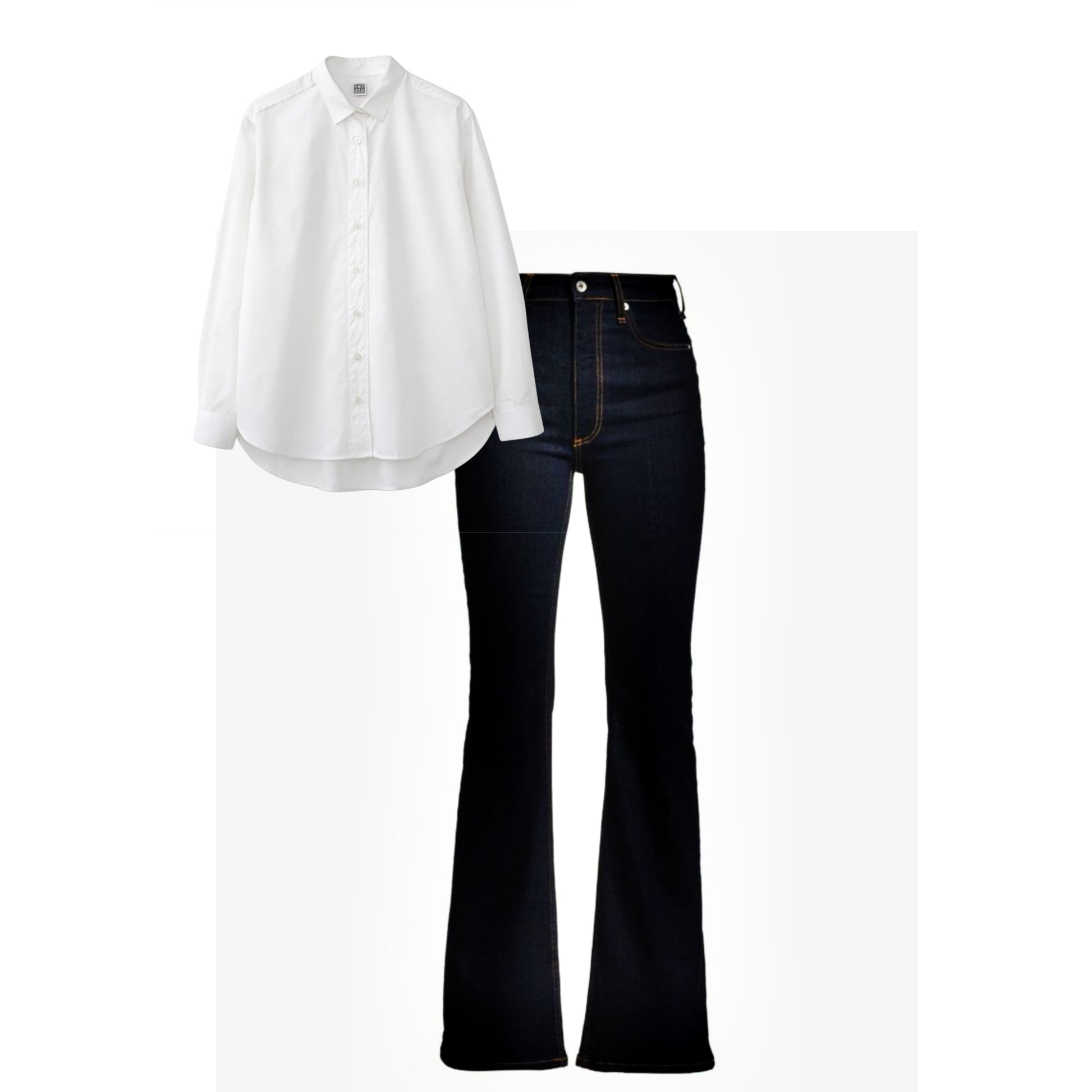 Dark blue bell bottom jeans |White  shirt | Womens