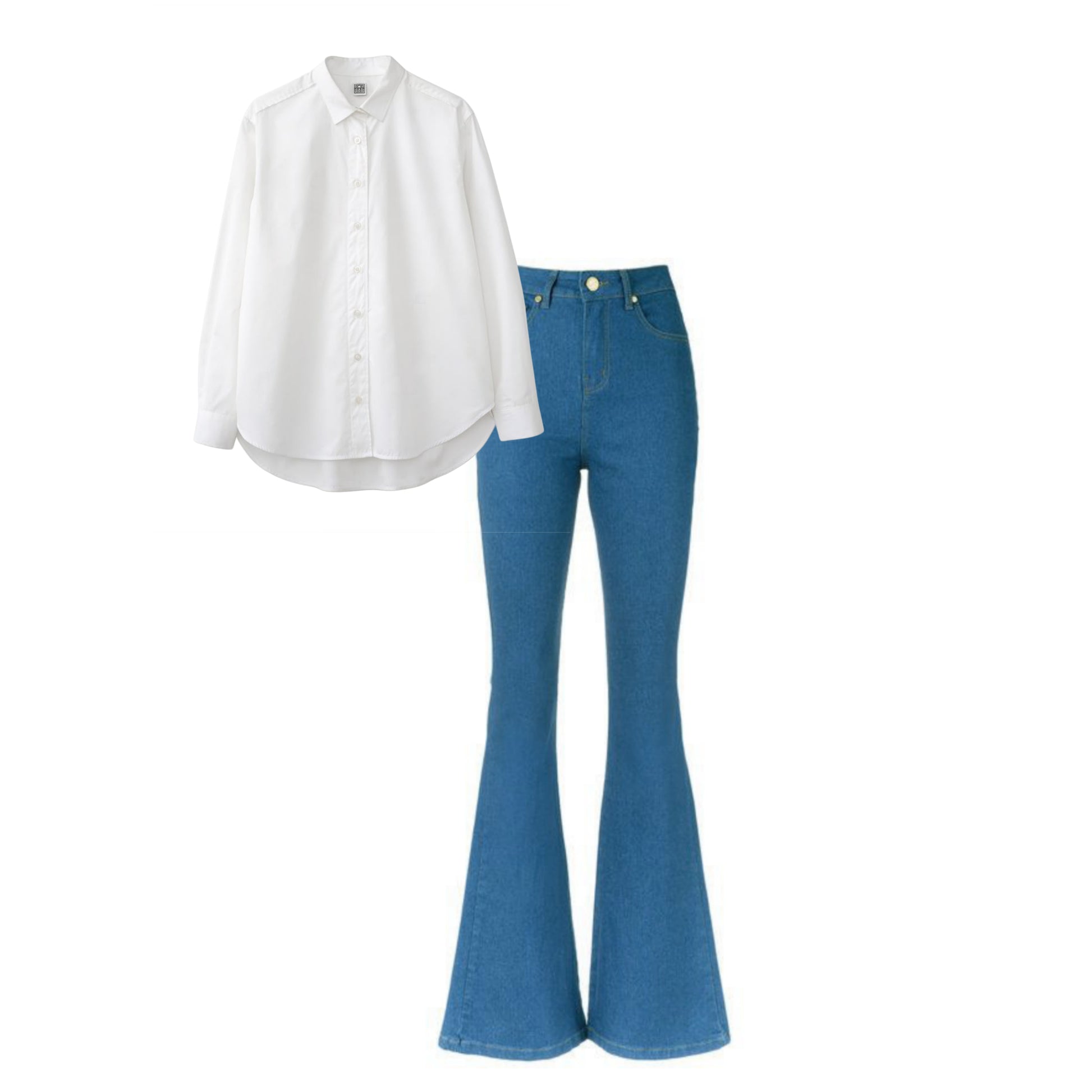 Sky blue bell bottom jeans |White  shirt | Womens