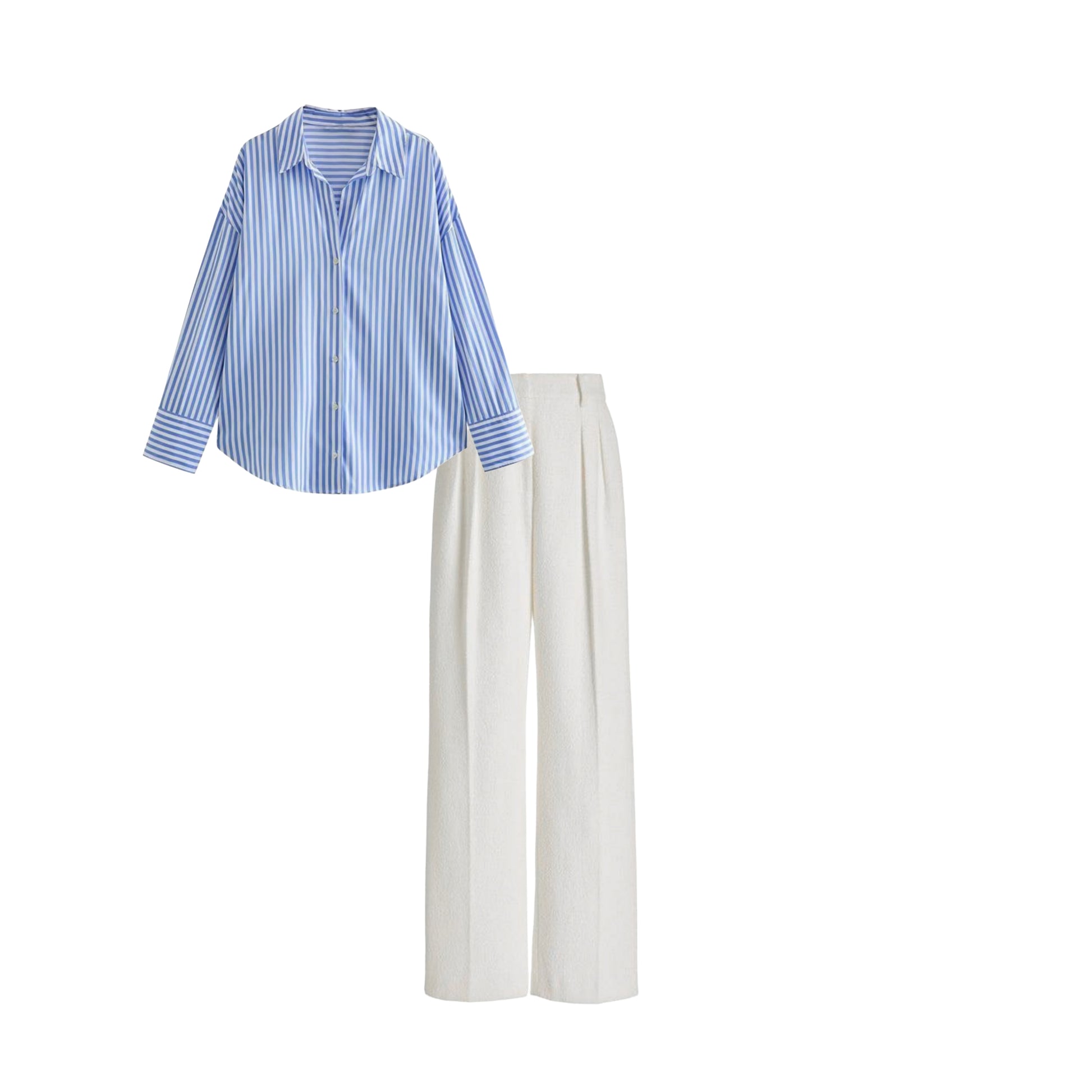 White high waist pant (trouser ) |Blue striped shirt (women )