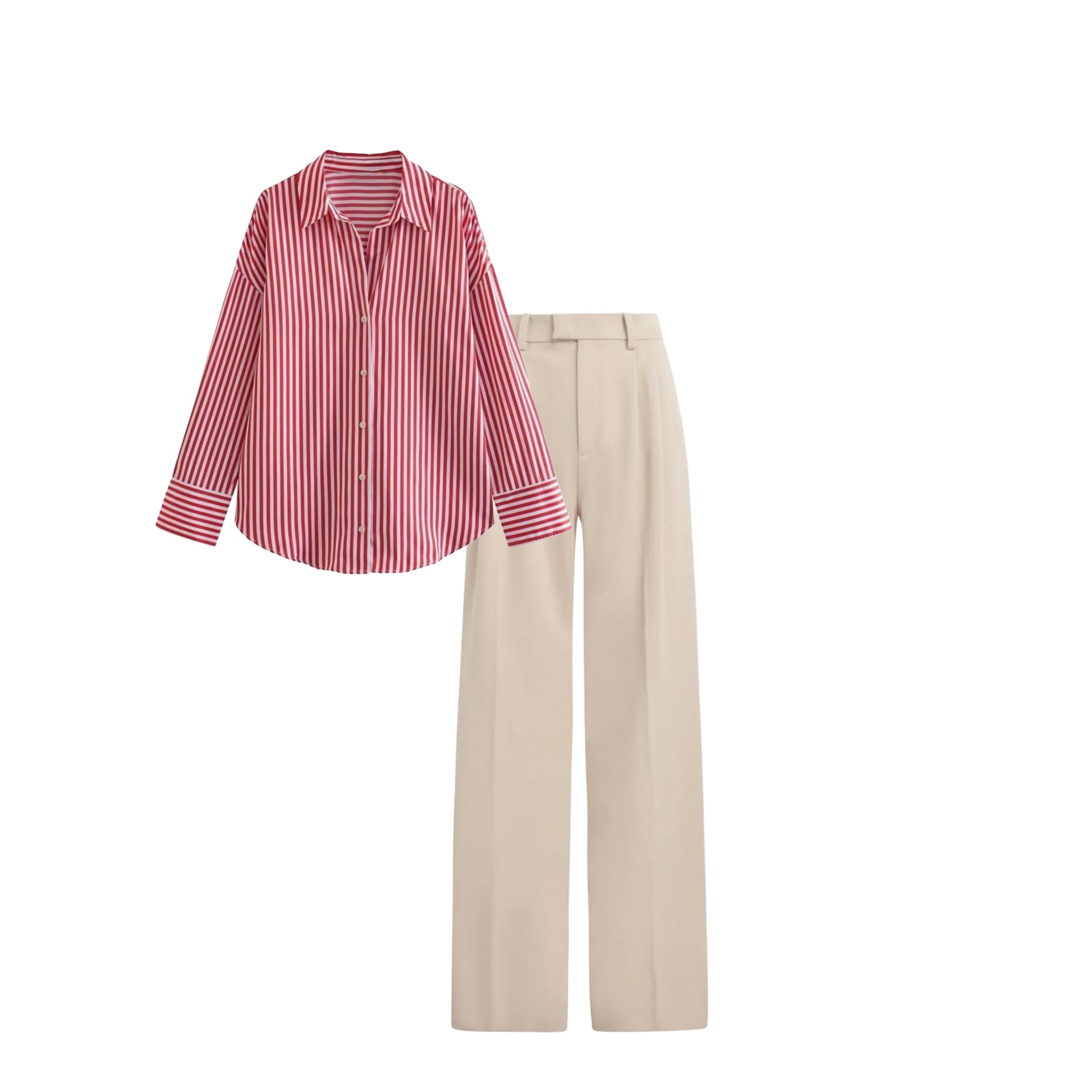 Off white High waist pant (trouser ) | Red striped shirt ( women )