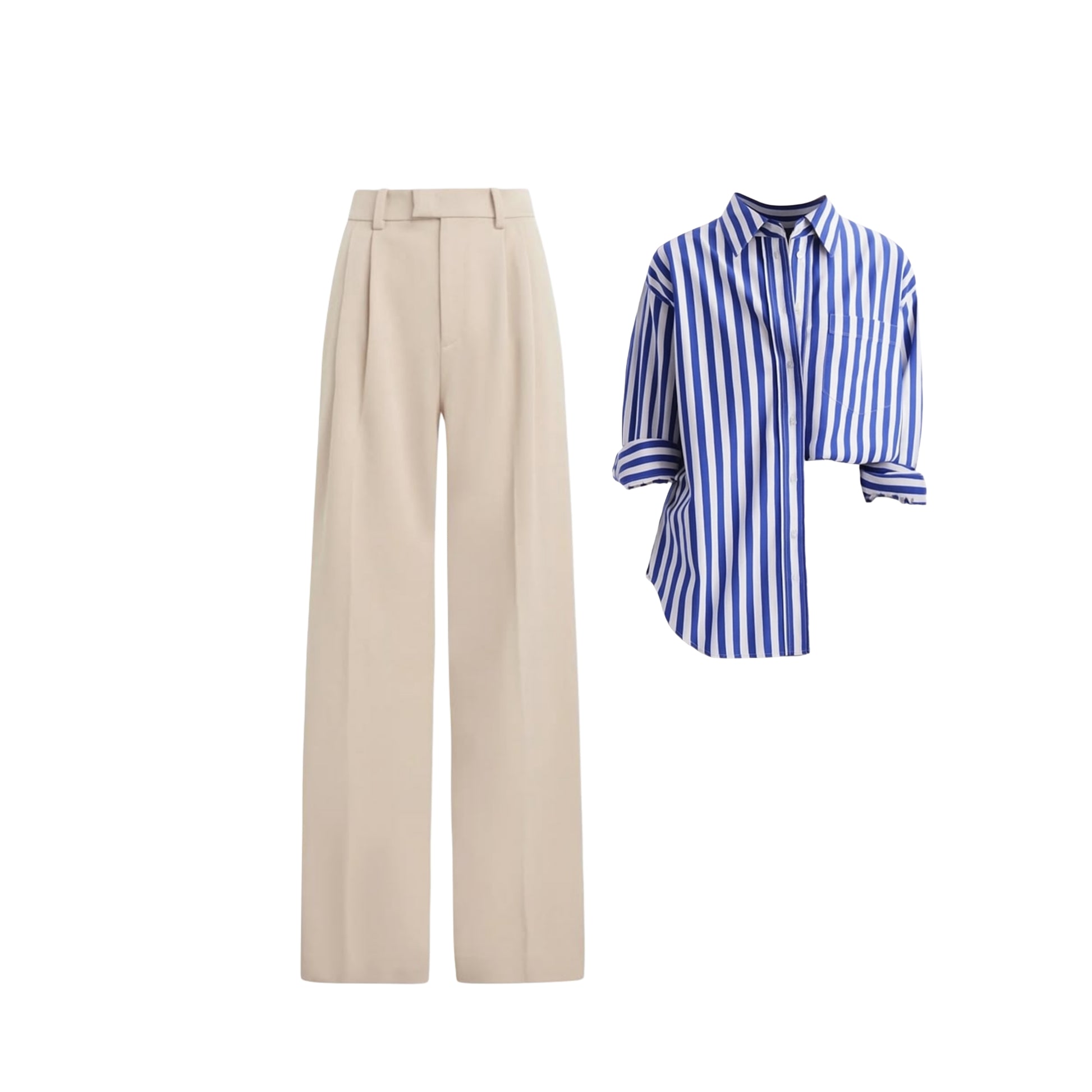 Off white High waist pant (trouser ) | Brown  striped shirt ( women )