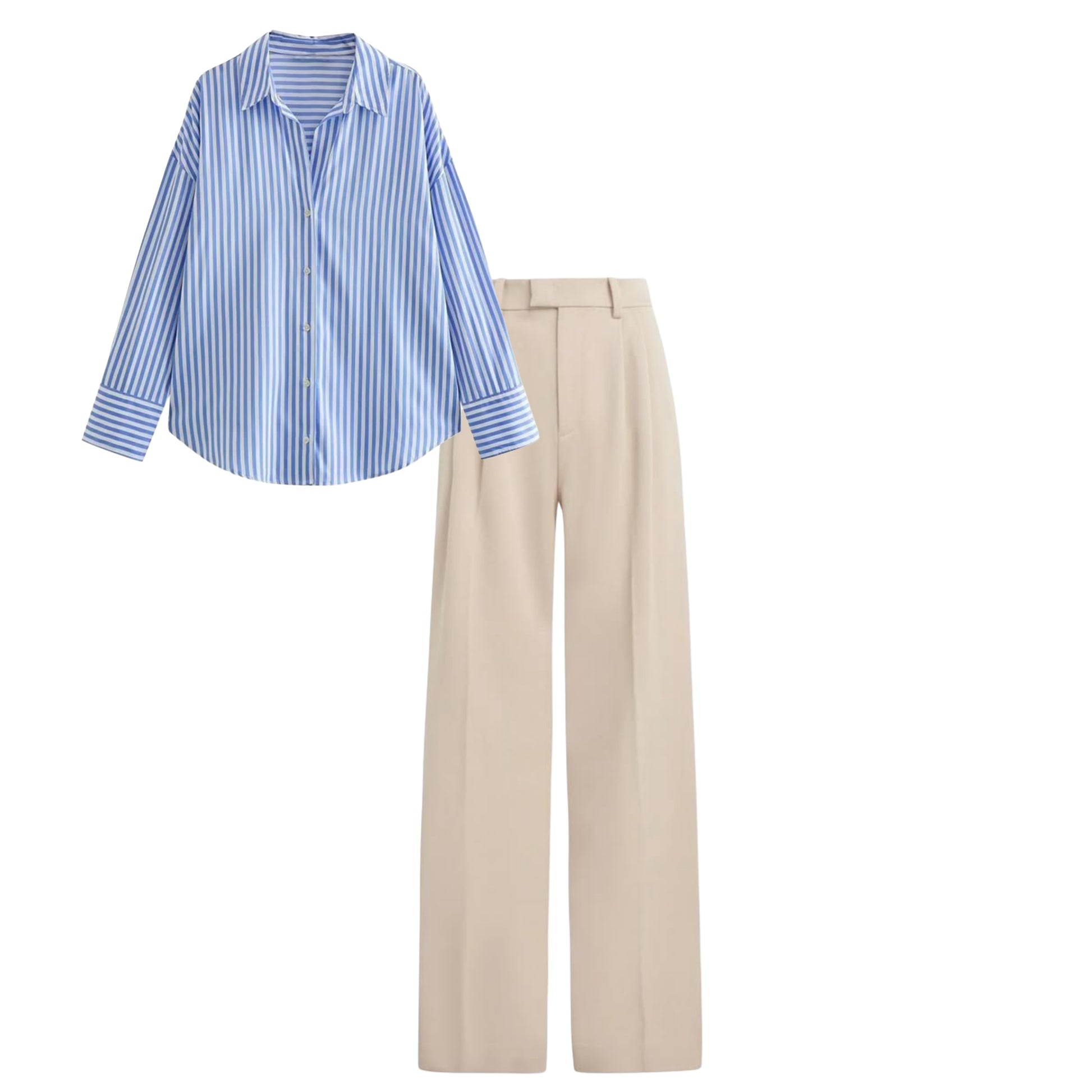 Off white high waist (trouser ) | Blue striped shirt ( women )
