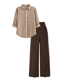 Brown High waist pant (trouser ) | Brown striped shirt ( women )