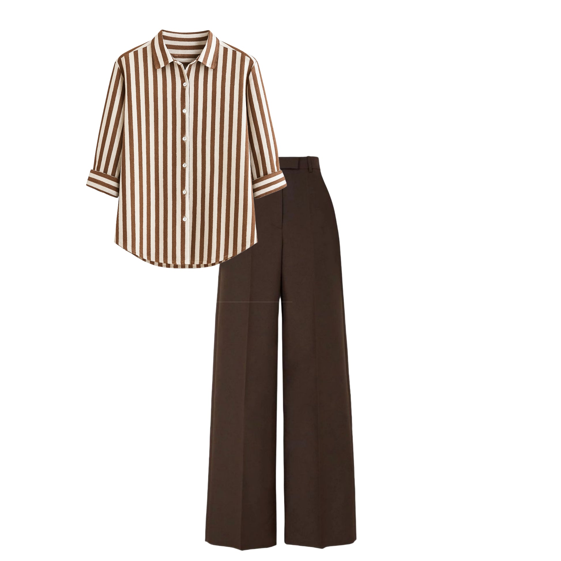 Brown High waist pant (trouser ) | Brown striped shirt ( women )