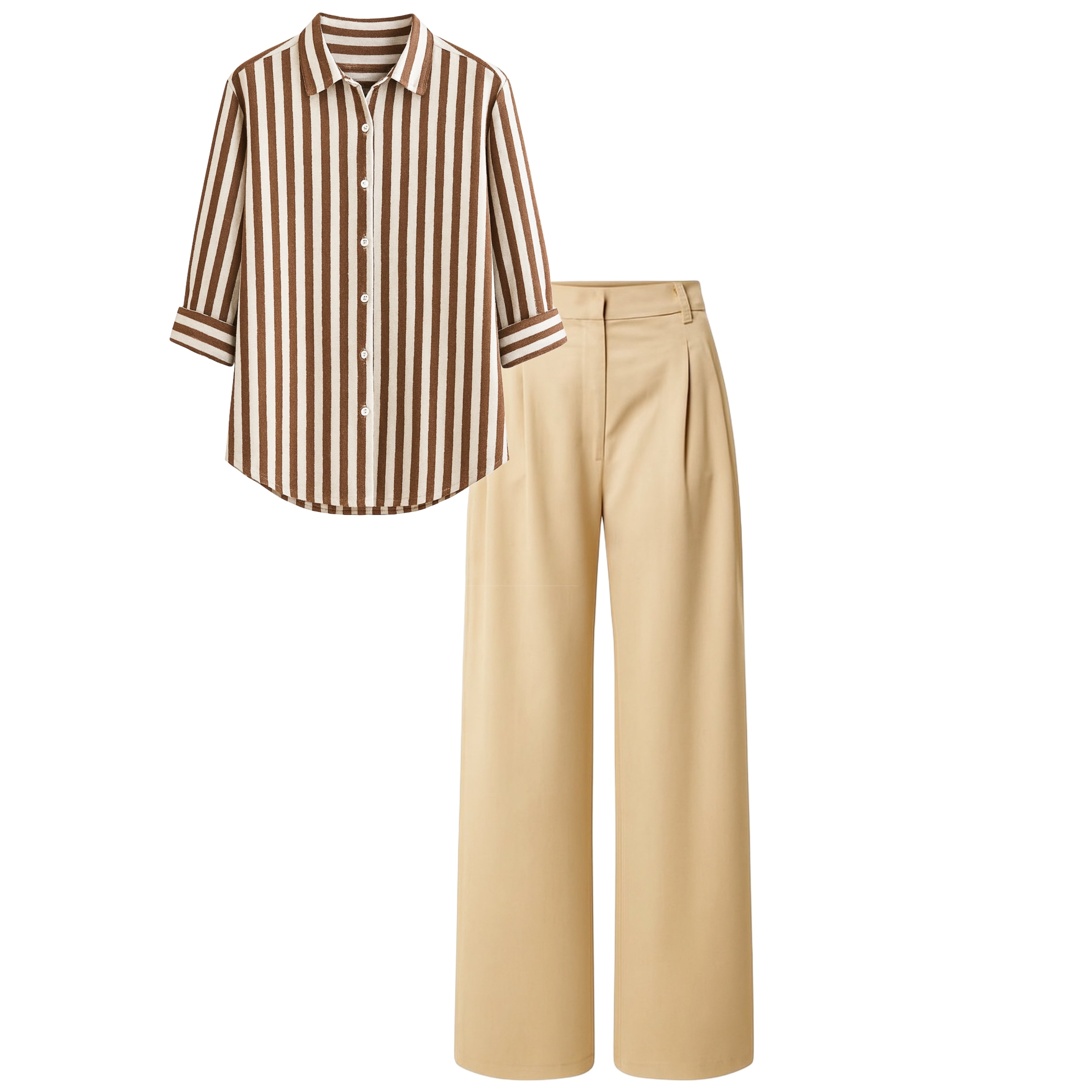 Beidge high waist pant (trouser ) | Brown striped shirt (women )