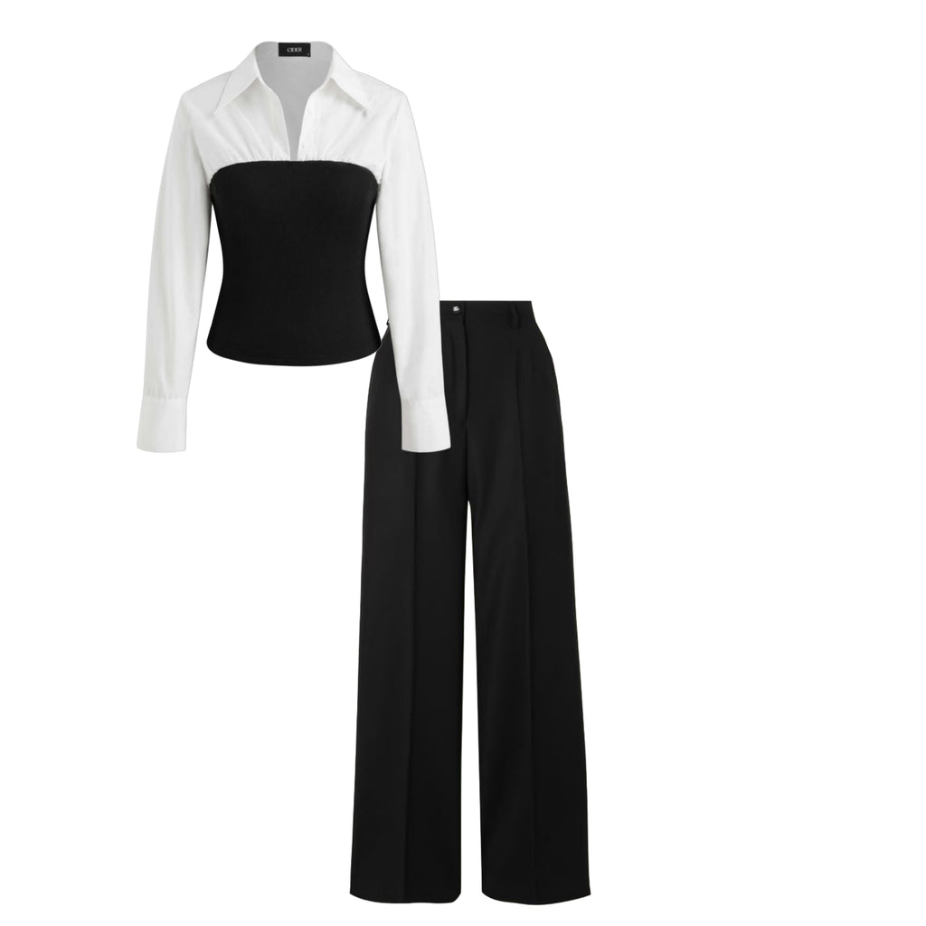 white shirt design | black top| black trouser (pant)