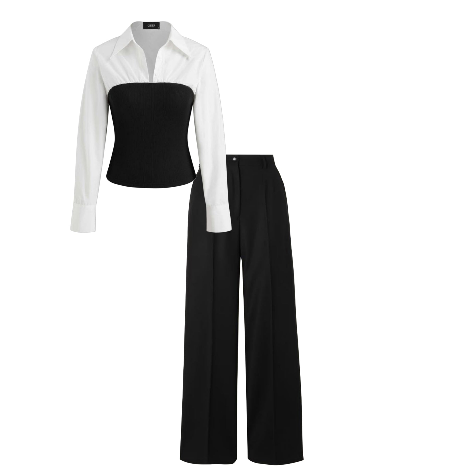 white shirt design | black top| black trouser (pant)