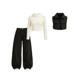 Winter Cozy Set – Premium Sweater, Puffer Vest & Wide-Leg Denim Collection (1 Free accessories)