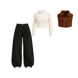 Winter Cozy Set – Premium Sweater, Puffer Vest & Wide-Leg Denim Collection (1 Free accessories)