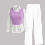 Layered Co-Ord Set with Cotton Shirt, Lycra Top, Trousers & Baggy Jeans