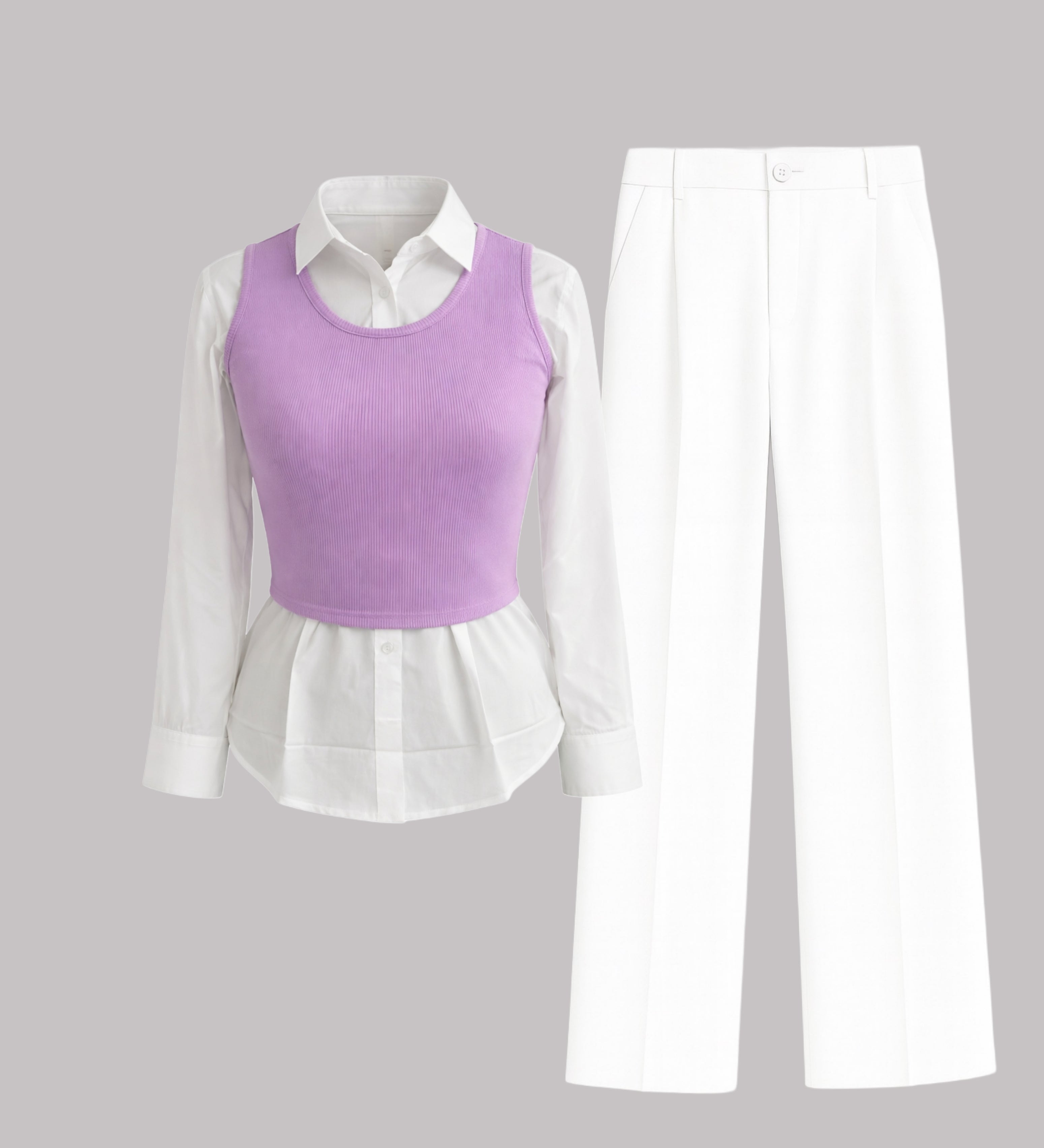 Layered Co-Ord Set with Cotton Shirt, Lycra Top, Trousers & Baggy Jeans
