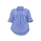 Blue Broad Striped Shirt with Relaxed Wide-Leg Jeans