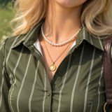 Olive Pinstripe Lace-Up Back Shirt