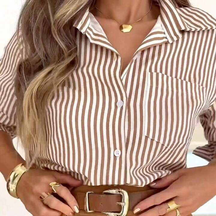 Brown  striped shirt | Vintage shirt | womens