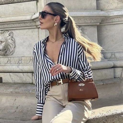 Blue broad striped shirt | Vintage shirt | womens