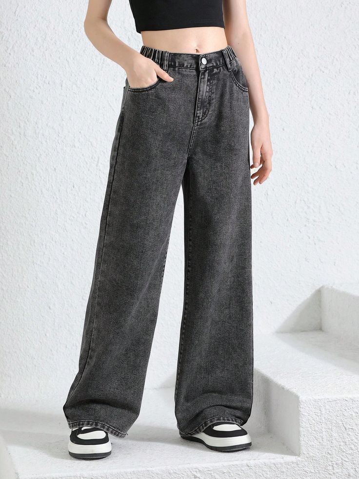High waist Charcoal baggy jeans | womens